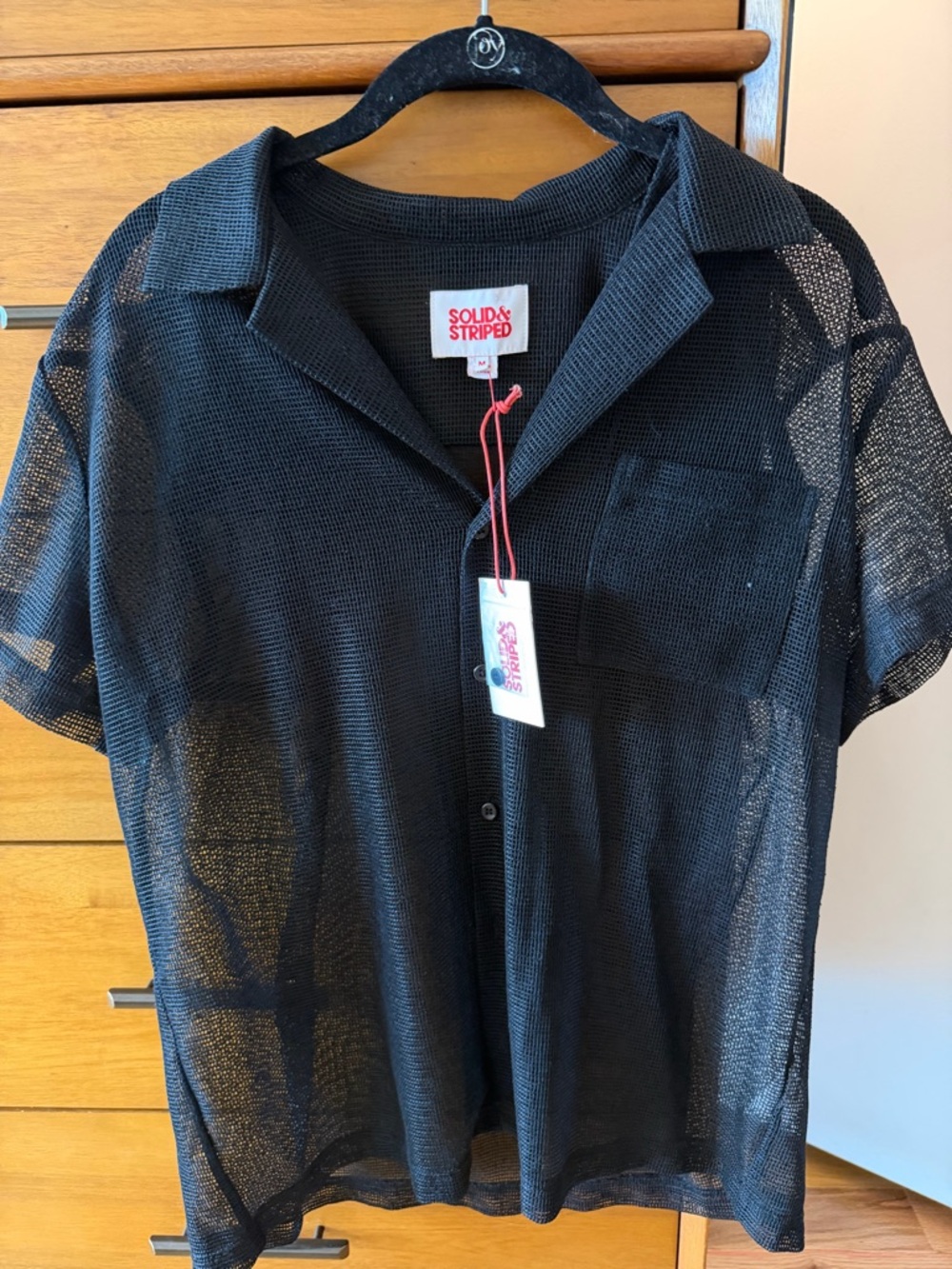 SOLID & STRIPED Black Short-Sleeve Mesh Camp Shirt